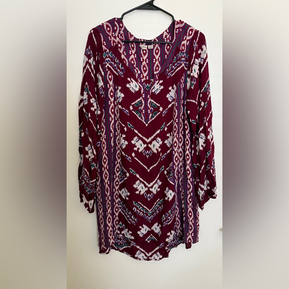 Roxy Red and White Graphic Tunic 3/4 Sleeve
